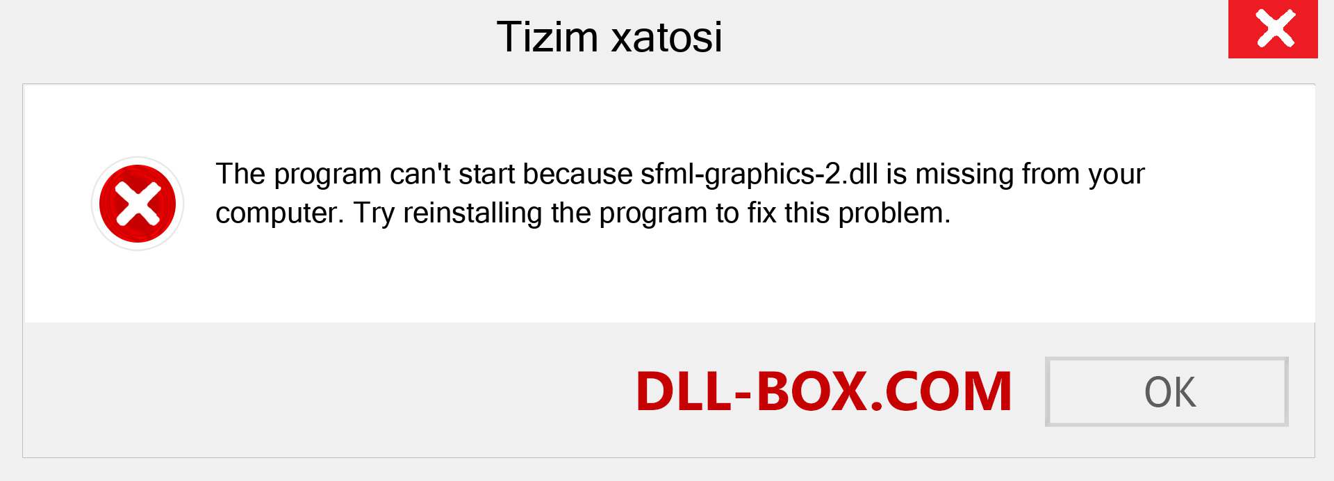 sfml-graphics-2.dll fayli yo'qolganmi?. Windows 7, 8, 10 uchun yuklab olish - Windowsda sfml-graphics-2 dll etishmayotgan xatoni tuzating, rasmlar, rasmlar